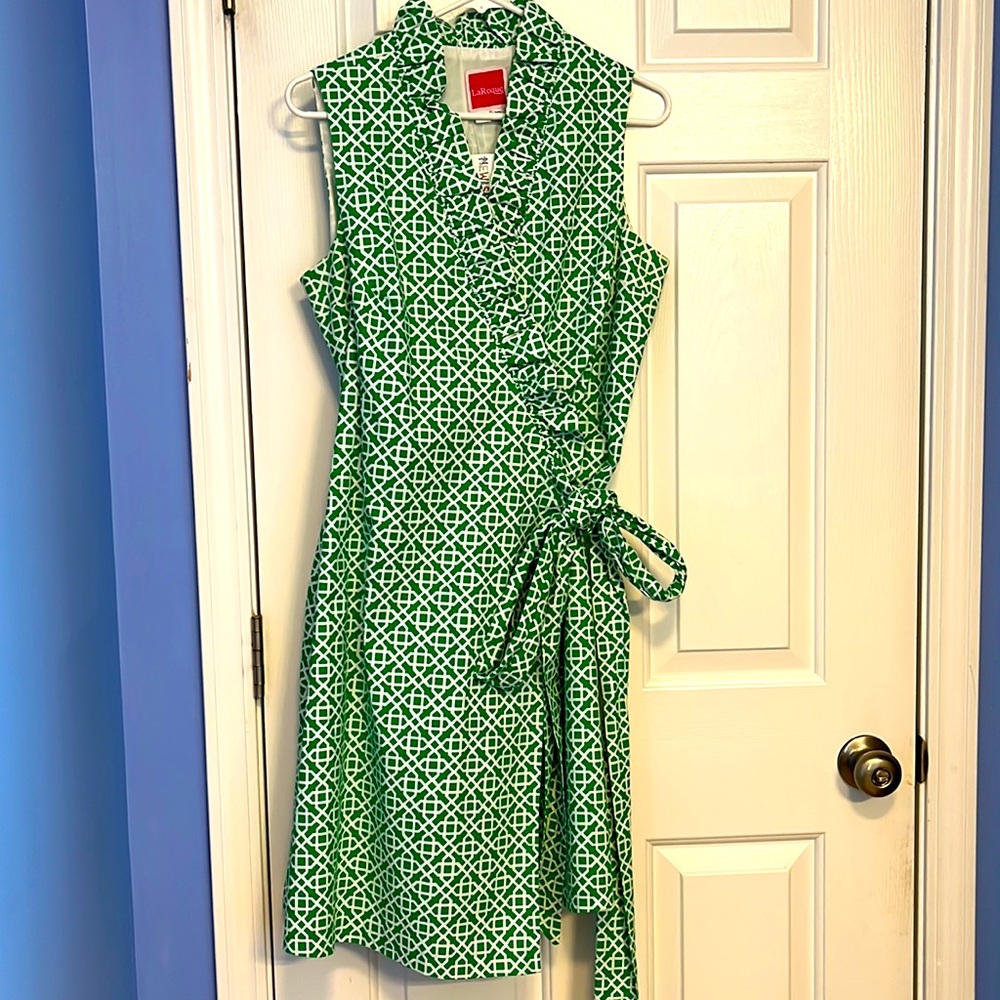 LaRoque Geometric Ruffle Wrap Dress